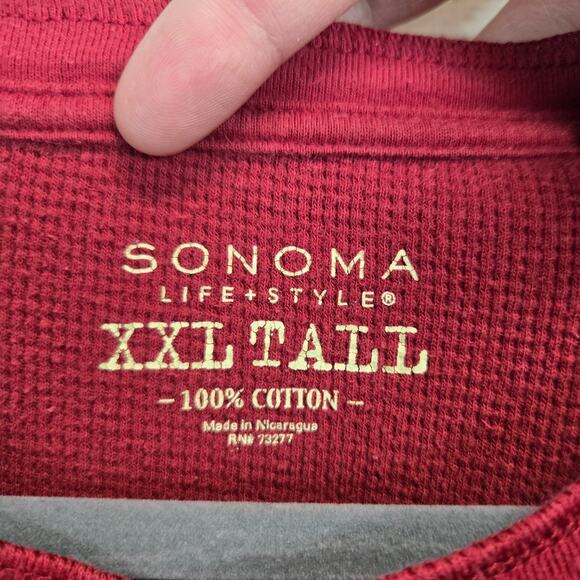 Sonoma Men's Thermal Henley 2XL Burgundy Waffle Knit 3 Button Look and Bundle - Picture 4 of 10